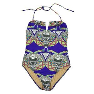 Mara Hoffman One Piece Swimsuit Sz Medium Purple Artsy Novelty Print